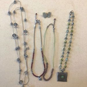 Lot of 4 costume necklaces and a butterfly pin